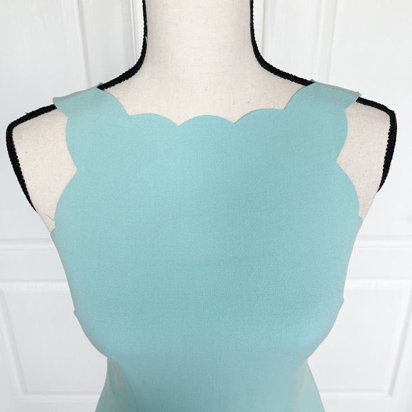 Loft 00P Baby Blue Scalloped Sleeveless Knee Length Dress - Picture 3 of 12